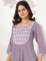 Thumbnail for Janasya Light Cotton Yoke Embroidery Straight Kurta