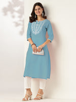 Thumbnail for Janasya Light Cotton Yoke Embroidery Straight Kurta