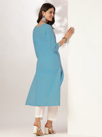 Thumbnail for Janasya Light Cotton Yoke Embroidery Straight Kurta