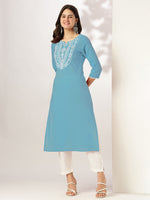 Thumbnail for Janasya Light Cotton Yoke Embroidery Straight Kurta