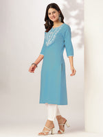Thumbnail for Janasya Light Cotton Yoke Embroidery Straight Kurta