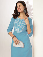 Thumbnail for Janasya Light Cotton Yoke Embroidery Straight Kurta