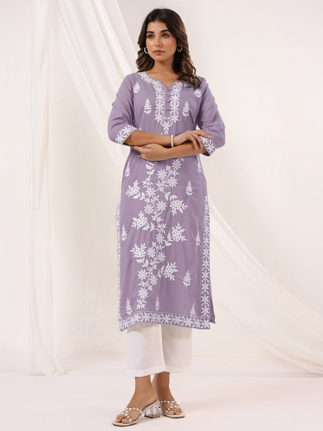 Janasya Light Cotton Embroidered Straight Kurta
