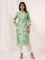 Thumbnail for Janasya Light Cotton Embroidered Straight Kurta