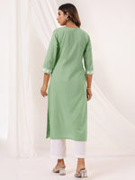 Thumbnail for Janasya Light Cotton Embroidered Straight Kurta