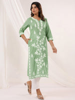 Thumbnail for Janasya Light Cotton Embroidered Straight Kurta