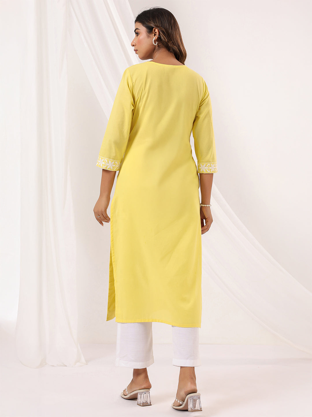 Janasya Light Cotton Embroidered Straight Kurta