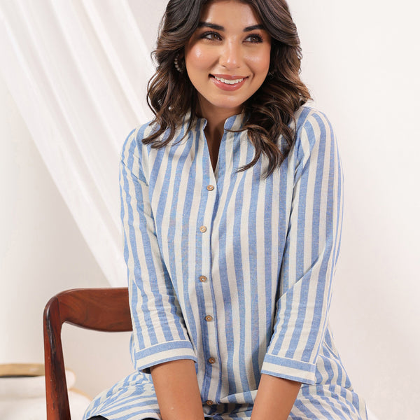 Janasya Light Cotton Striped Straight Kurta