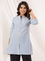 Thumbnail for Janasya Light Cotton Striped Straight Kurta