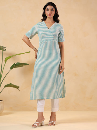 Janasya Light Cotton Striped Straight Kurta - Distacart