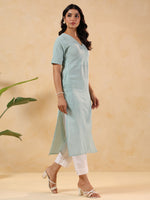 Thumbnail for Janasya Light Cotton Striped Straight Kurta