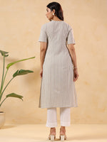 Thumbnail for Janasya Light Cotton Striped Straight Kurta