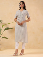 Thumbnail for Janasya Light Cotton Striped Straight Kurta