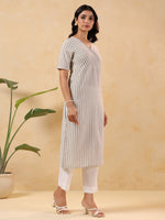 Thumbnail for Janasya Light Cotton Striped Straight Kurta