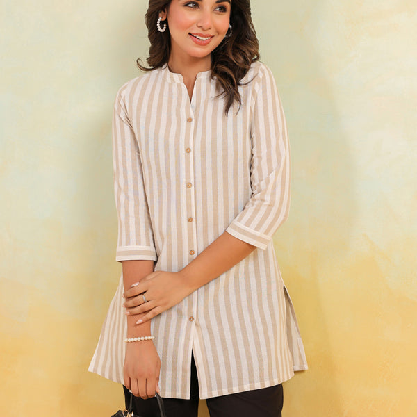 Janasya Light Cotton Striped Straight Kurta