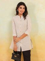 Thumbnail for Janasya Light Cotton Striped Straight Kurta