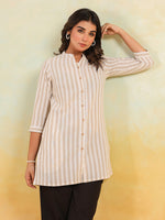 Thumbnail for Janasya Light Cotton Striped Straight Kurta