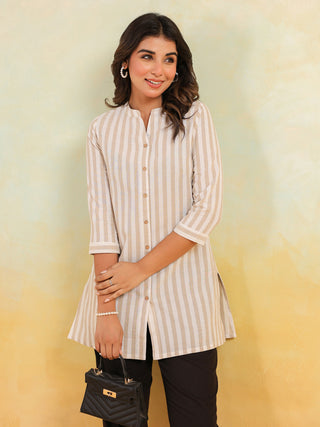Janasya Light Cotton Striped Straight Kurta