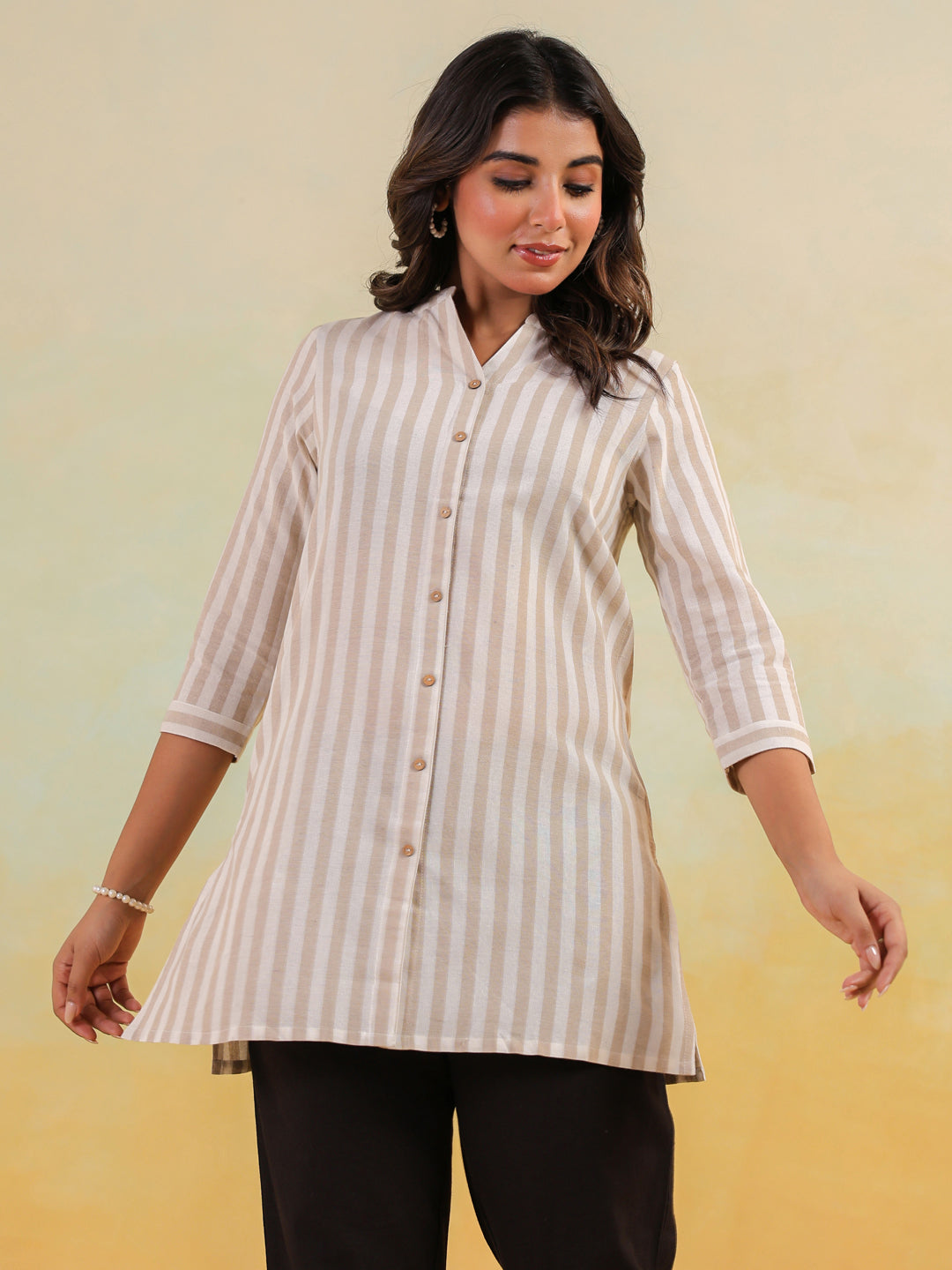 Janasya Light Cotton Striped Straight Kurta