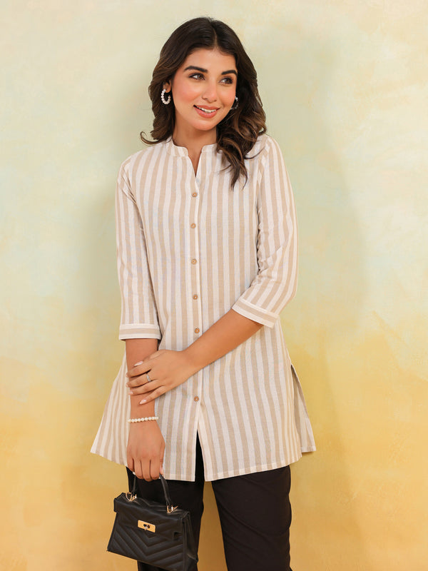 Janasya Light Cotton Striped Straight Kurta
