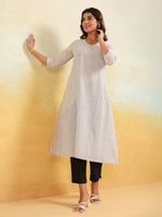 Thumbnail for Janasya Light Cotton Striped Straight Kurta