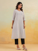 Thumbnail for Janasya Light Cotton Striped Straight Kurta