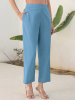Thumbnail for Janasya Light Blue Cotton Solid Pant