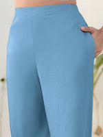 Thumbnail for Janasya Light Blue Cotton Solid Pant