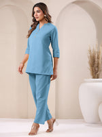Thumbnail for Janasya Light Blue Cotton Solid Pant