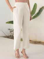 Thumbnail for Janasya Off White Cotton Solid Pant