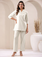 Thumbnail for Janasya Off White Cotton Solid Pant