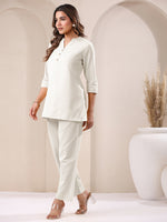 Thumbnail for Janasya Off White Cotton Solid Pant