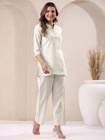 Thumbnail for Janasya Off White Cotton Solid Pant