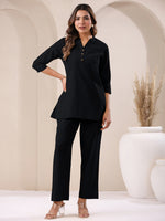 Thumbnail for Janasya Black Cotton Solid Pant