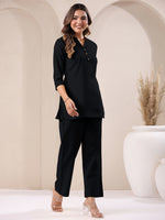 Thumbnail for Janasya Black Cotton Solid Pant