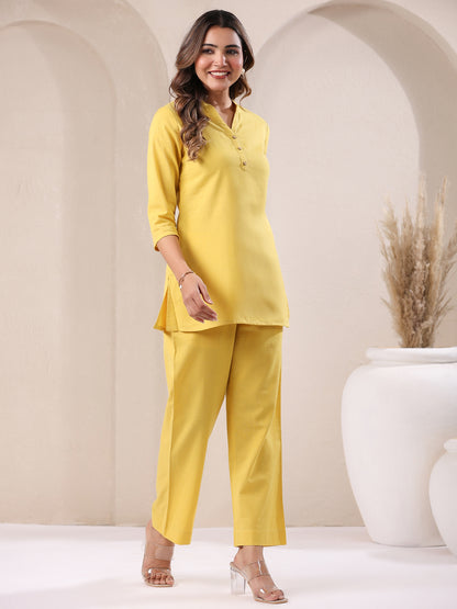 Janasya Yellow Cotton Solid Pant - Distacart
