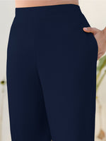 Thumbnail for Janasya Navy Blue Cotton Solid Pant