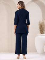 Thumbnail for Janasya Navy Blue Cotton Solid Pant