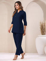 Thumbnail for Janasya Navy Blue Cotton Solid Pant