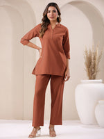 Thumbnail for Janasya Rust Cotton Solid Pant