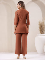Thumbnail for Janasya Rust Cotton Solid Pant
