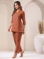 Thumbnail for Janasya Rust Cotton Solid Pant