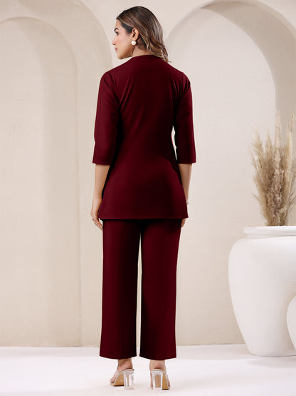 Janasya Maroon Cotton Solid Pant - Distacart