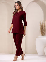 Thumbnail for Janasya Maroon Cotton Solid Pant