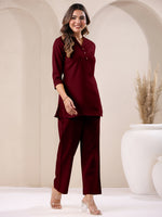 Thumbnail for Janasya Maroon Cotton Solid Pant