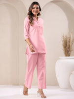Thumbnail for Janasya Pink Cotton Solid Pant