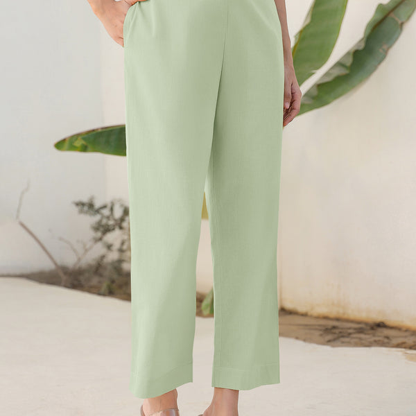 Janasya Mint Cotton Solid Pant