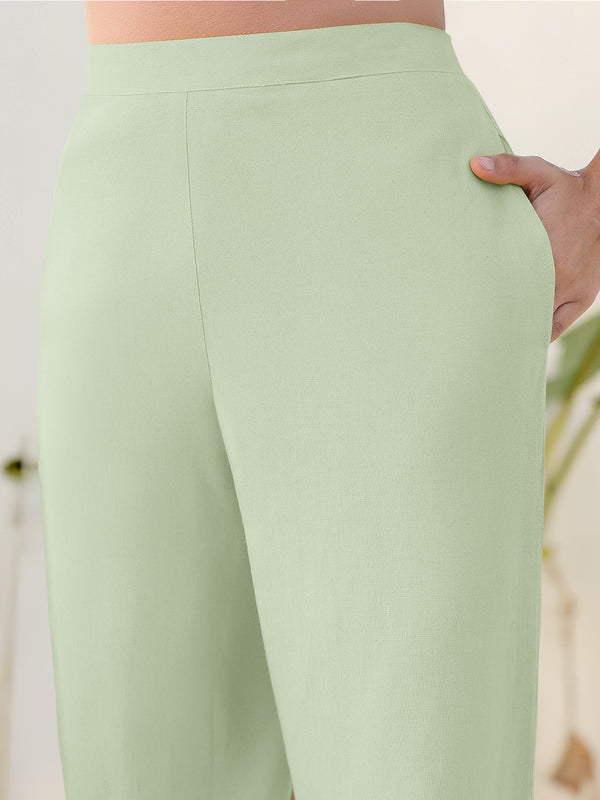 Janasya Mint Cotton Solid Pant