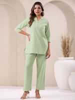 Thumbnail for Janasya Mint Cotton Solid Pant
