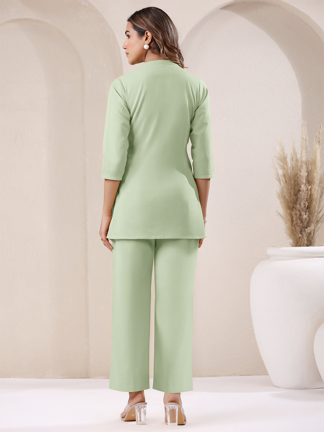 Janasya Mint Cotton Solid Pant